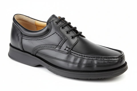 Black leather dress shoe on a white background UK Size 14
