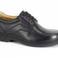 Black leather dress shoe on a white background UK Size 14