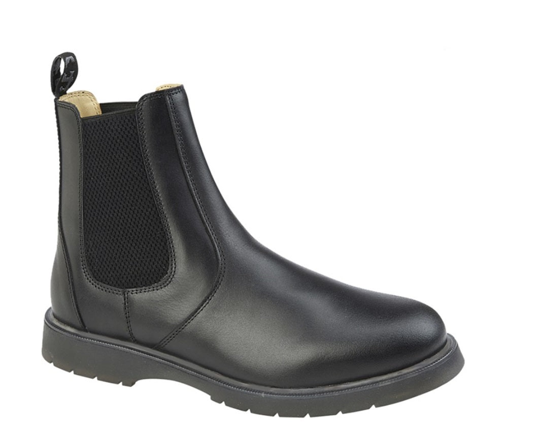 Black leather Chelsea boot on a white background UK Size 14
