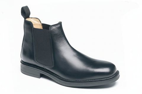 Black leather Chelsea boot on a white background UK Size 14