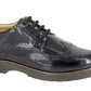Black leather dress shoe on a white background UK Size 14