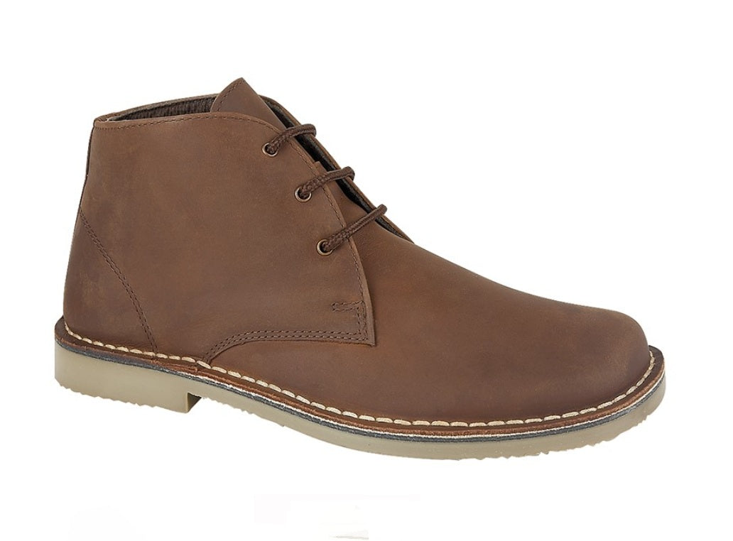 Brown leather chukka boot on a white background UK Size 14