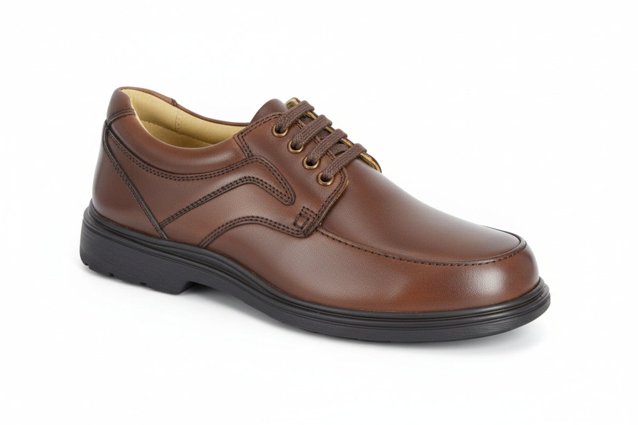 Brown leather dress shoe on a white background UK Size 14