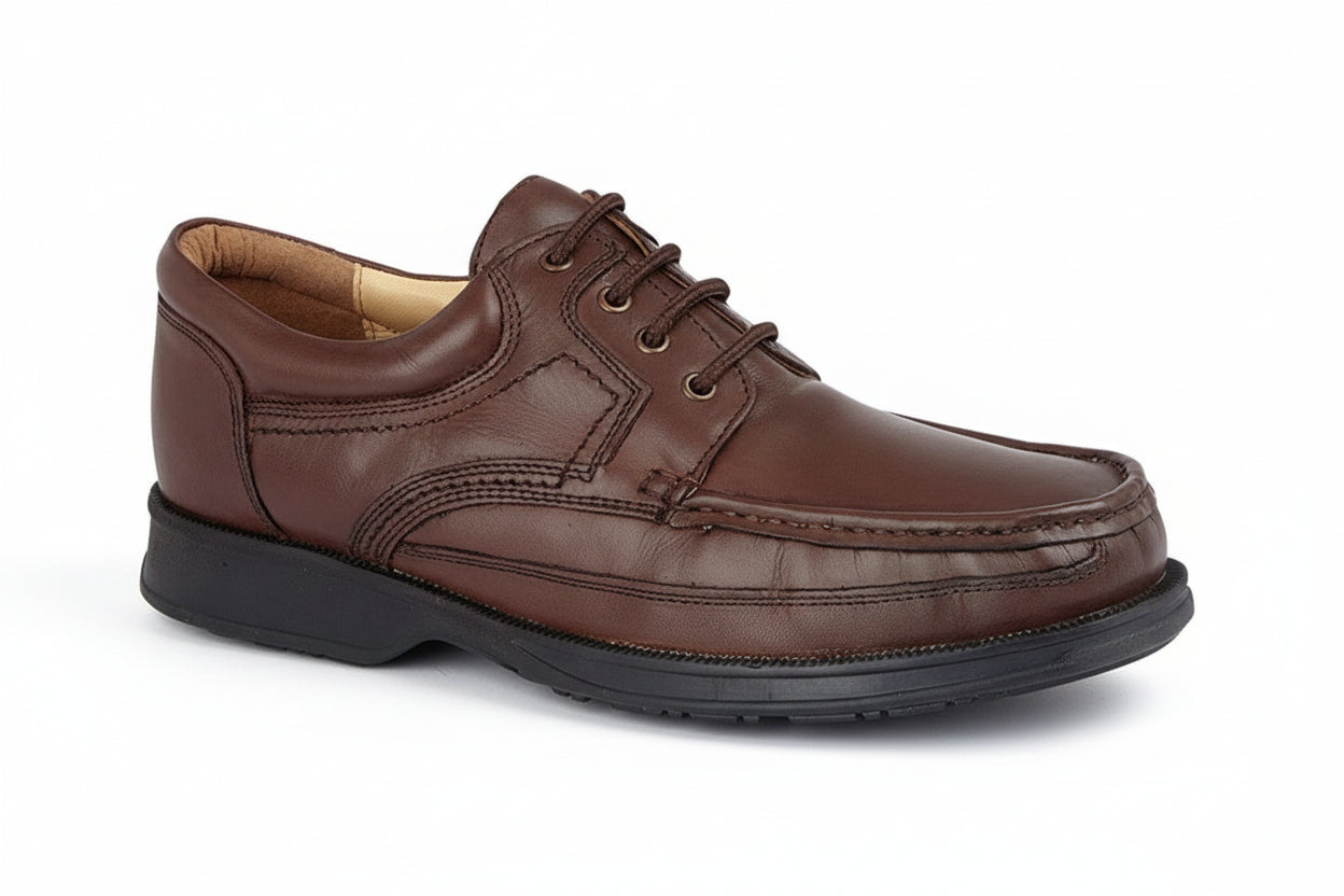 Brown leather dress shoe on a white background UK Size 14