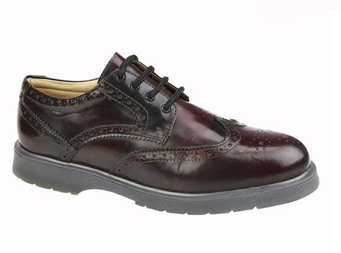 Brown leather shoe with black laces on a white background UK Size 14