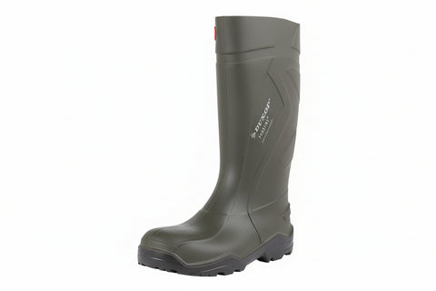 Green rubber boot on a white background UK Size 14