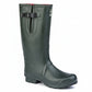 Green rubber boot with a buckle on a white background UK Size 15