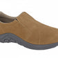 Brown slip-on shoe with gray sole on a white background UK Size 14