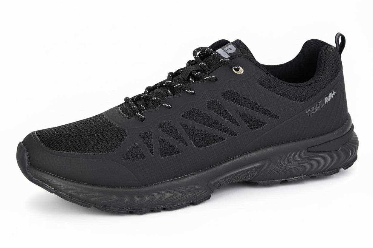 Black athletic shoe on a white background