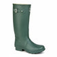 Green rubber boot with a buckle on a white background UK Size 15