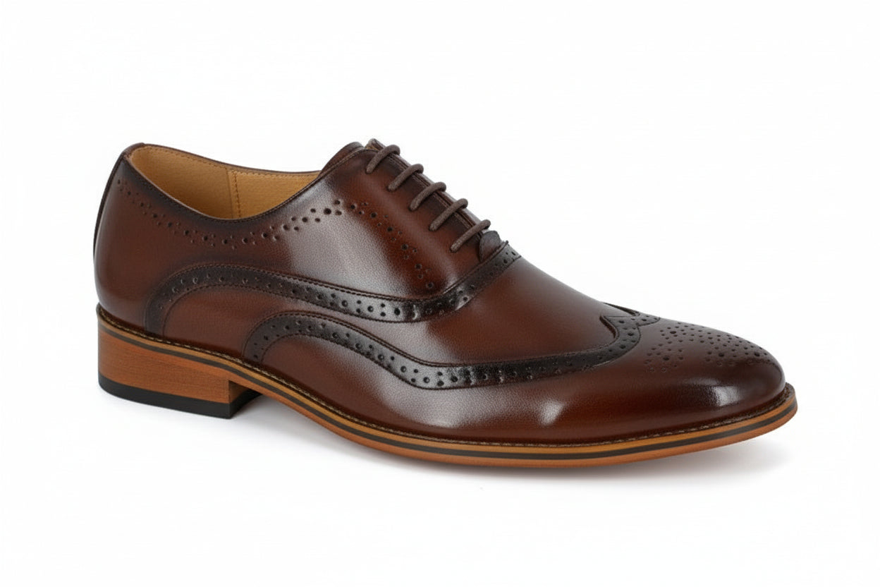 Brown leather dress shoe on a white background UK Size 14