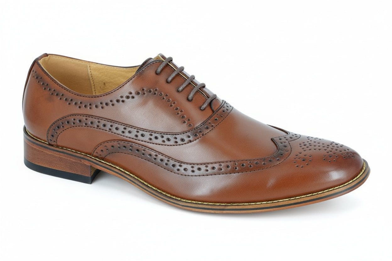 Brown leather dress shoe on a white background UK Size 14