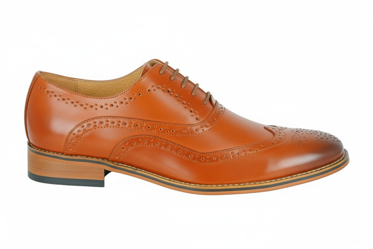 Brown leather brogue shoe on a white background UK Size 14