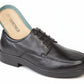 Black leather dress shoe with a visible brand logo on a white background UK Size 15 XXX Wide Extra Wide