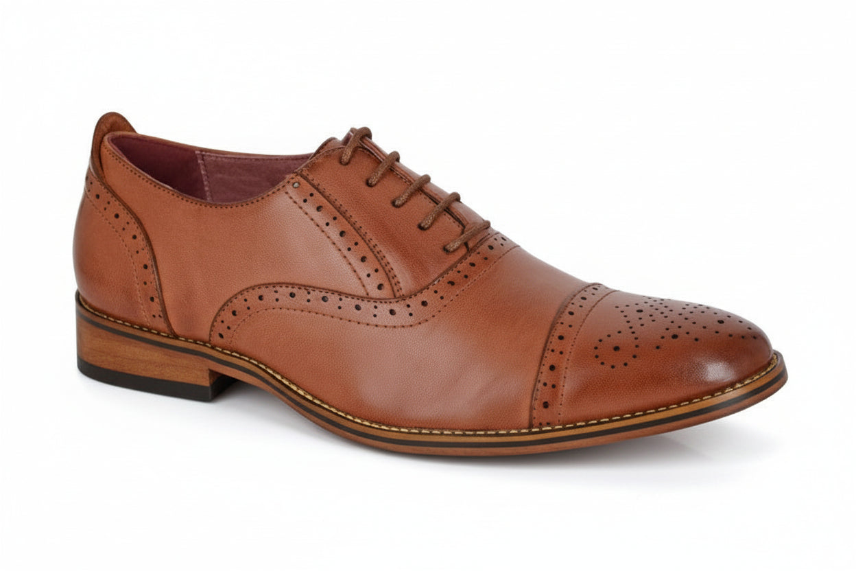 Brown leather dress shoe on a white background UK Size 14