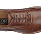 Brown leather shoe with 'Glor' branding on a white background UK Size 14