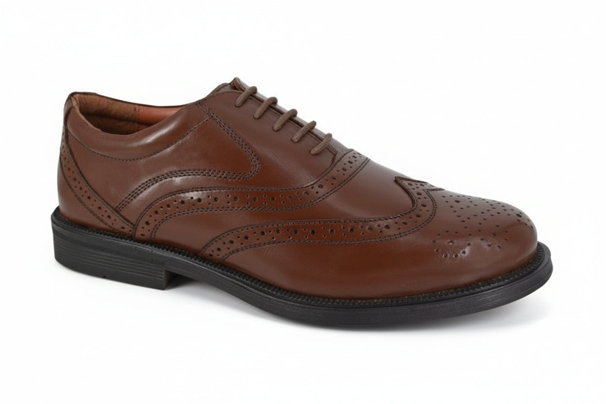 Brown leather dress shoe on a white background UK Size 14