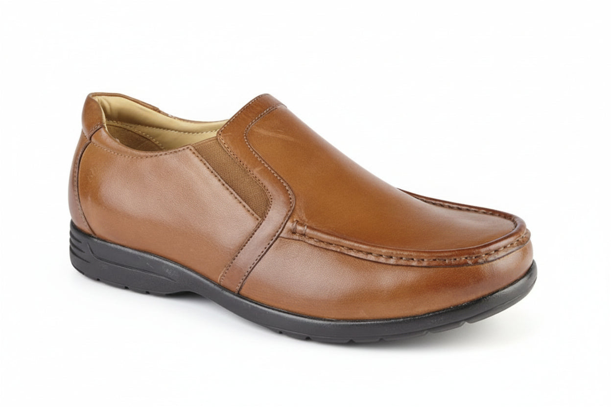 Brown leather slip-on shoe on a white background Extra Wide