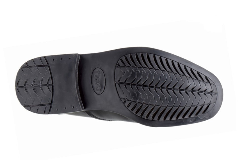 Black shoe sole with brand logo on a white background UK Size 14